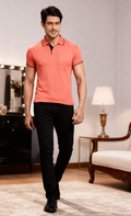 Men's Light Red Polo Collar Cotton Blend T-Shirt