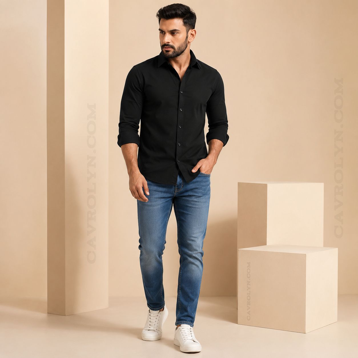 Midnight Black Premium Casual Shirt for Men with Full Sleeve Pack of 1