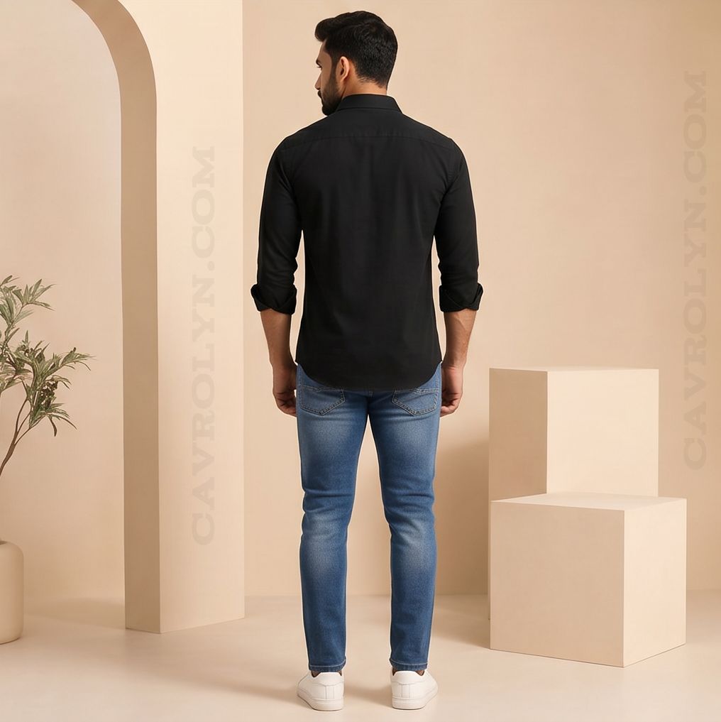 Midnight Black Premium Casual Shirt for Men with Full Sleeve Pack of 1
