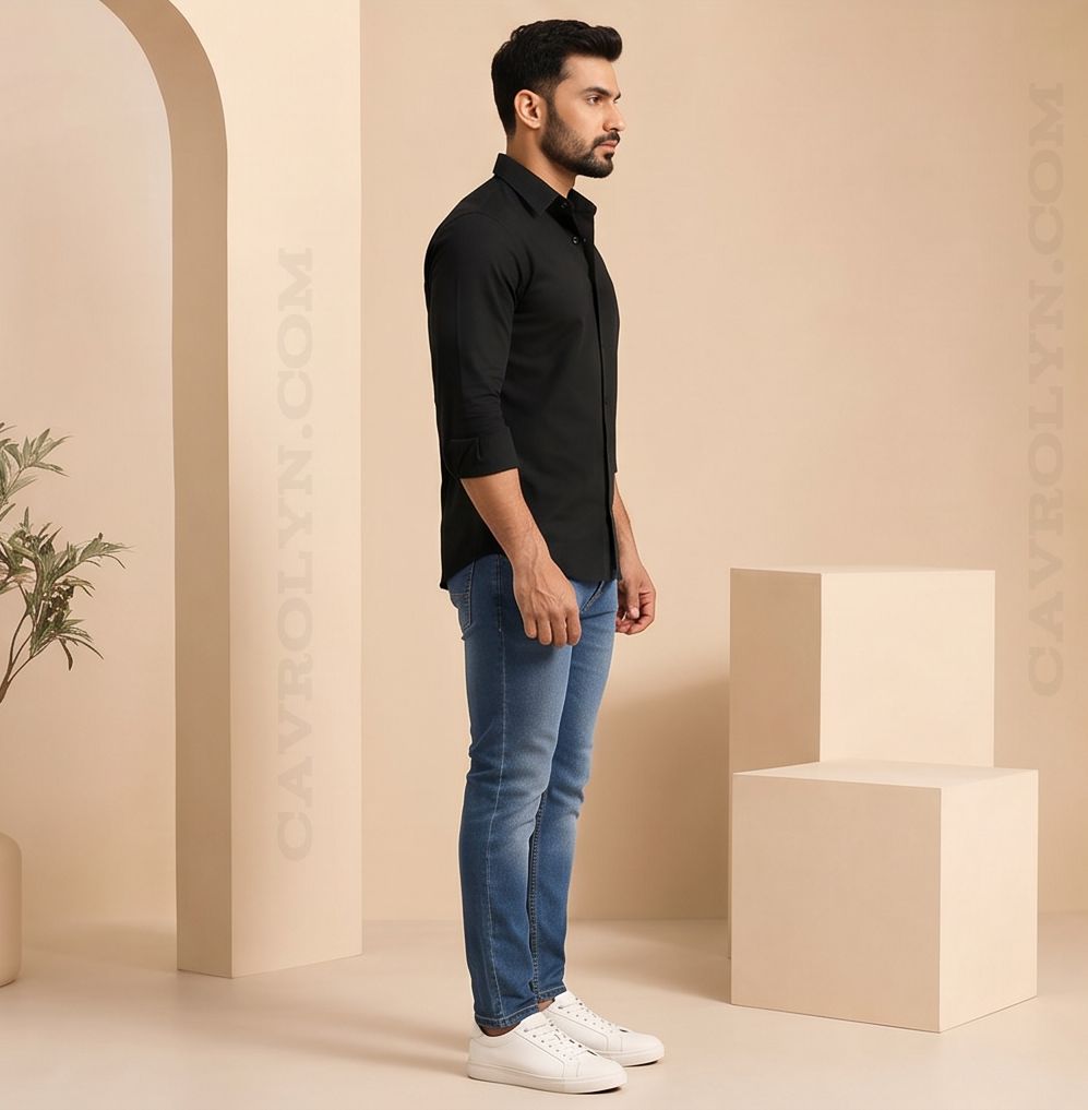 Midnight Black Premium Casual Shirt for Men with Full Sleeve Pack of 1