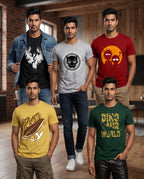 Men's Printed Cotton Blend T-Shirt Combo (Pack of 5)
