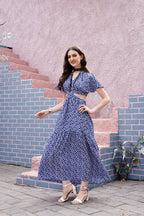 Blue Floral Waist Cut-Out Maxi Dress 1