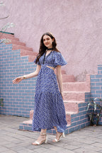 Blue Floral Waist Cut-Out Maxi Dress 2