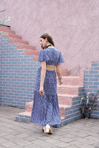 Blue Floral Waist Cut-Out Maxi Dress 4