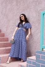 Blue Floral Waist Cut-Out Maxi Dress 5