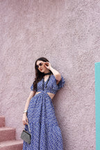Blue Floral Waist Cut-Out Maxi Dress 6