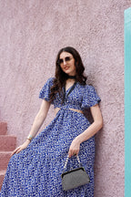 Blue Floral Waist Cut-Out Maxi Dress 7
