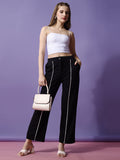 Women's Trousers Black Polycotton with White Stripes High-Rise Ankle Length - 1