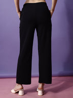 Women's Trousers Black Polycotton with White Stripes High-Rise Ankle Length - 4