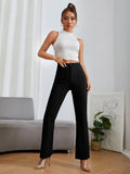 Women's Trousers Black Polycotton High Rise Regular Fit Ankle Length - 1