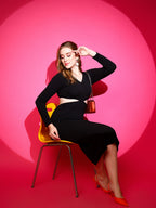 Chic solid V-neck Full Sleeve Waist Cut-Out Bodycon Dress 5