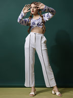 Women's Trousers Black Polycotton High-Rise Casual Pants - 3
