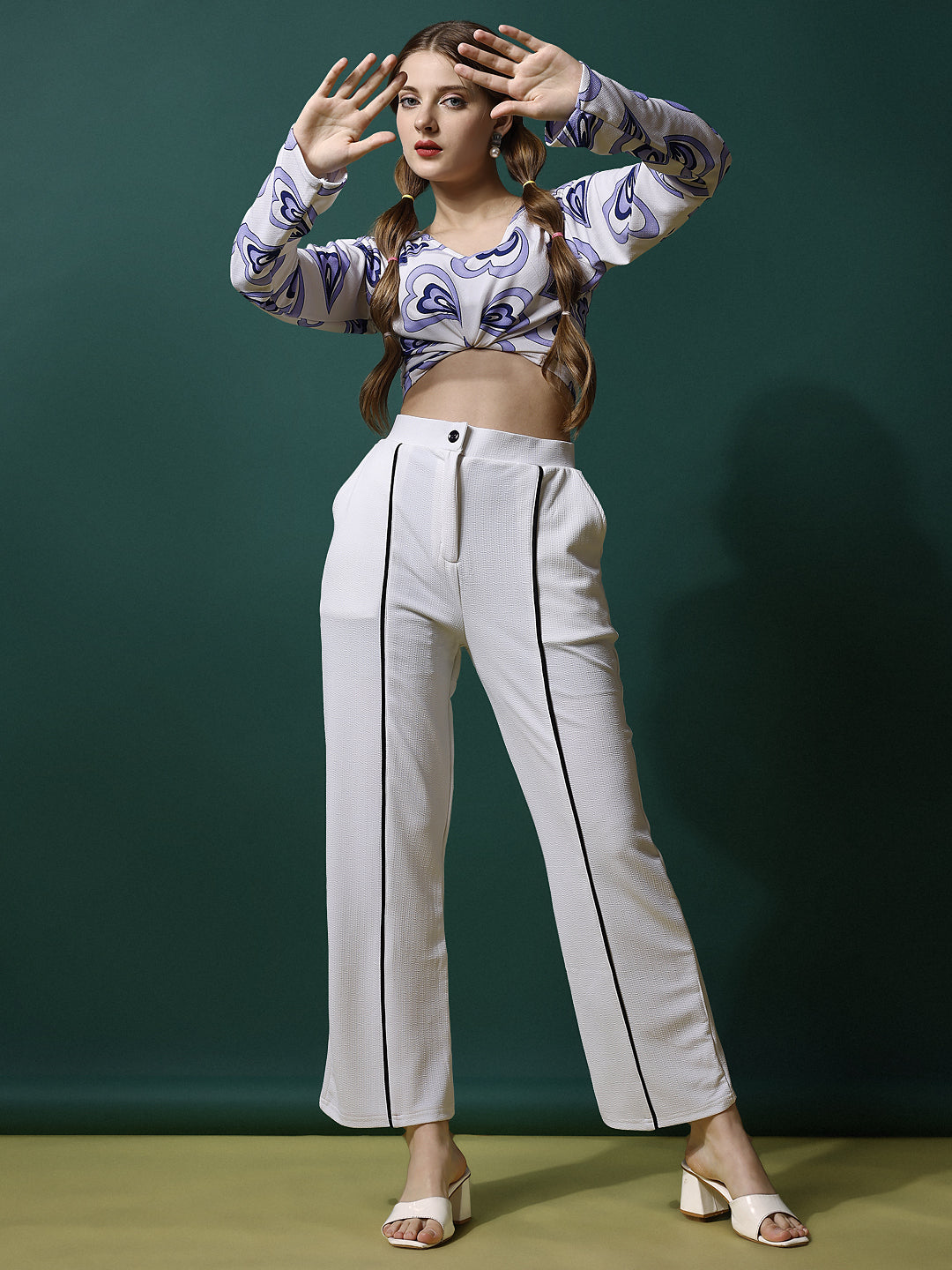 Women's Trousers Black Polycotton High-Rise Casual Pants - 3
