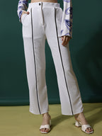 Women's Trousers Black Polycotton High-Rise Casual Pants - 5