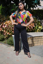 Women's Palazzo Pants Black Polycotton High Rise - 2