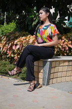 Women's Palazzo Pants Black Polycotton High Rise - 4