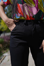 Women's Palazzo Pants Black Polycotton High Rise - 7