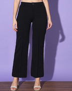 Women's Palazzo Pants Black Polycotton High Rise - 8