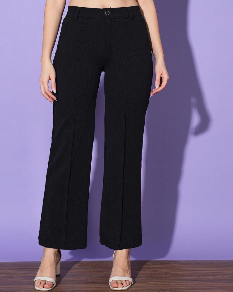 Women's Palazzo Pants Black Polycotton High Rise - 8