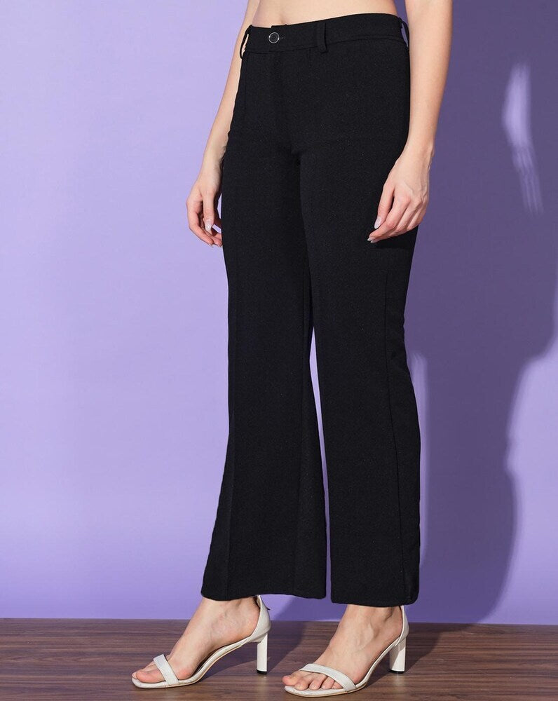 Women's Palazzo Pants Black Polycotton High Rise - 9