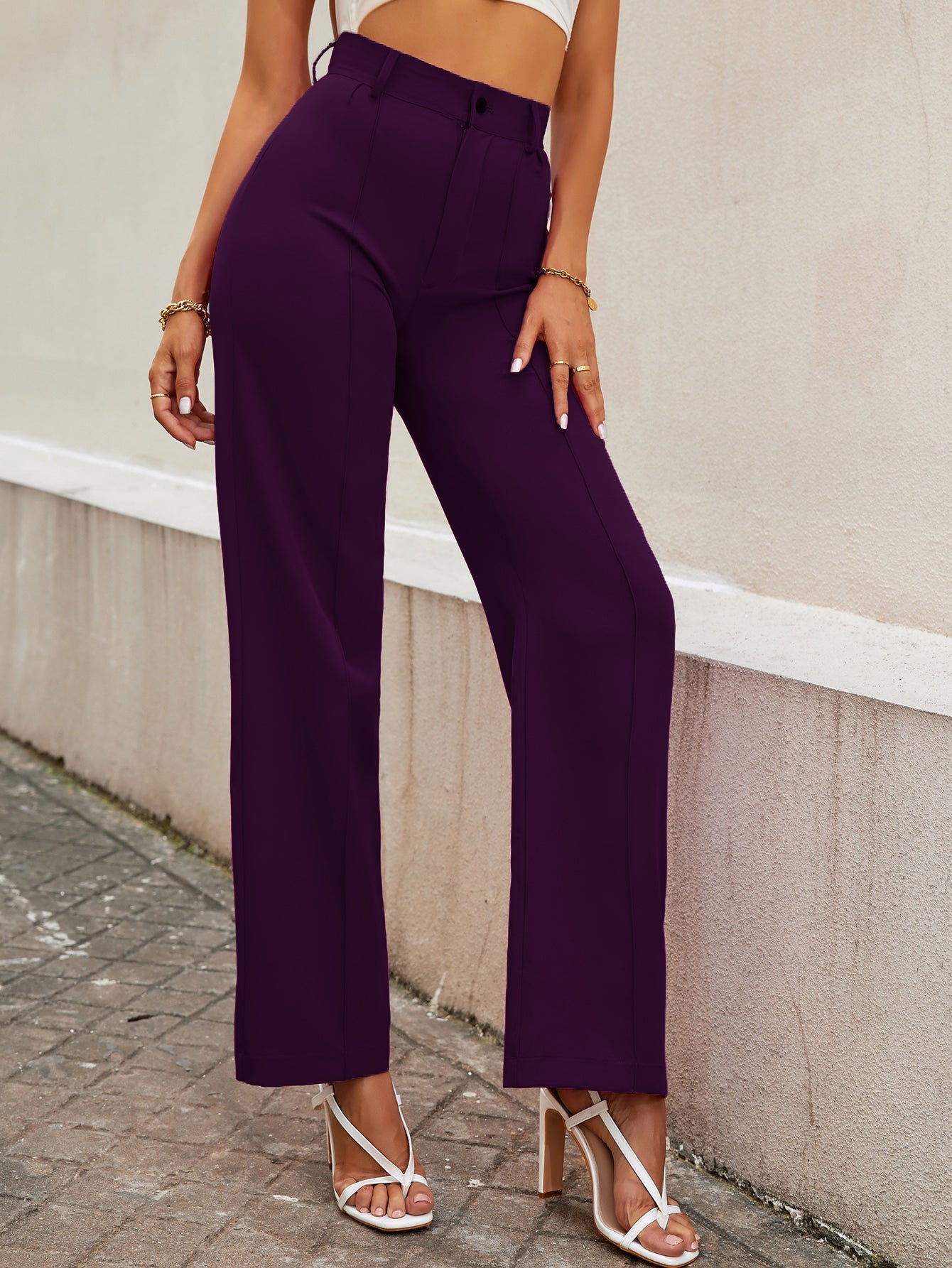 Women's Trousers Purple Polycotton High Rise Ankle Length Regular Fit - 3