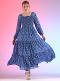 Elegant Floral Printed Georgette Fit and Flare Maxi Dress 0