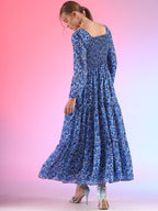 Elegant Floral Printed Georgette Fit and Flare Maxi Dress 2