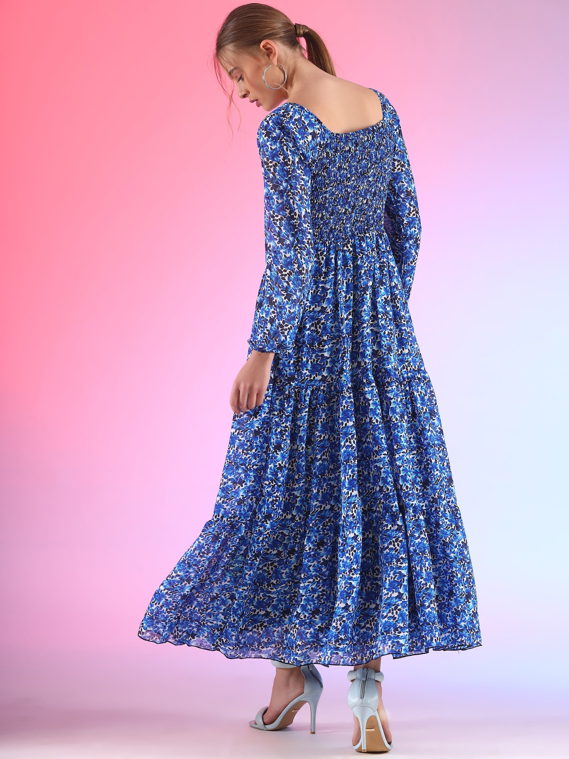Elegant Floral Printed Georgette Fit and Flare Maxi Dress 2