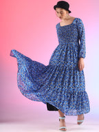 Elegant Floral Printed Georgette Fit and Flare Maxi Dress 5