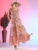 Elegant Floral Printed Georgette Fit and Flare Maxi Dress 7