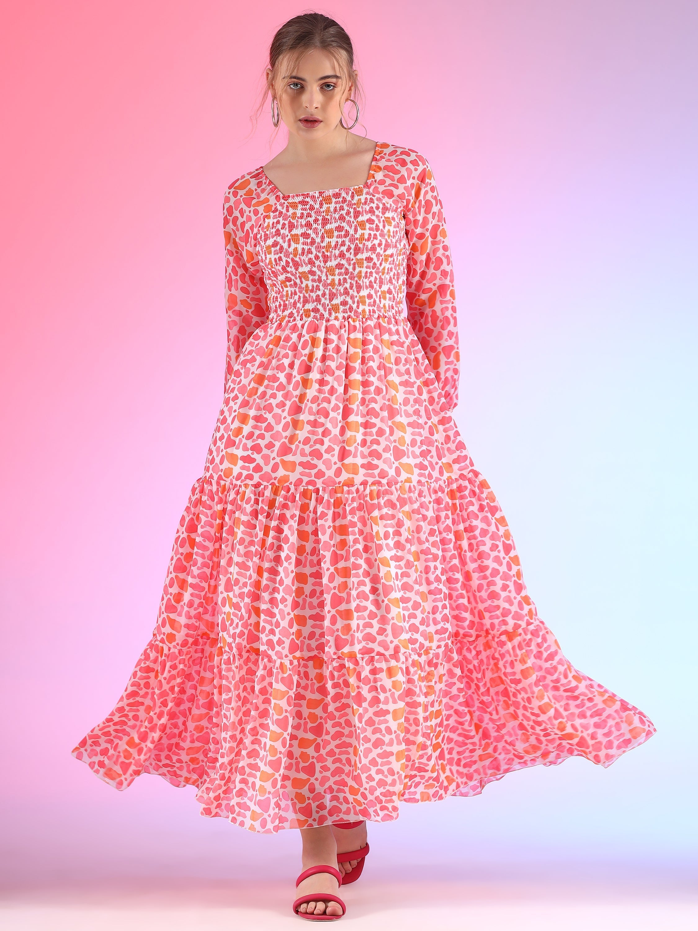 Elegant Floral Printed Georgette Fit and Flare Maxi Dress 9
