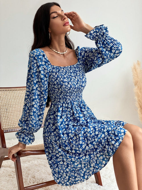 Floral Fantasy Square Neck Dress 0