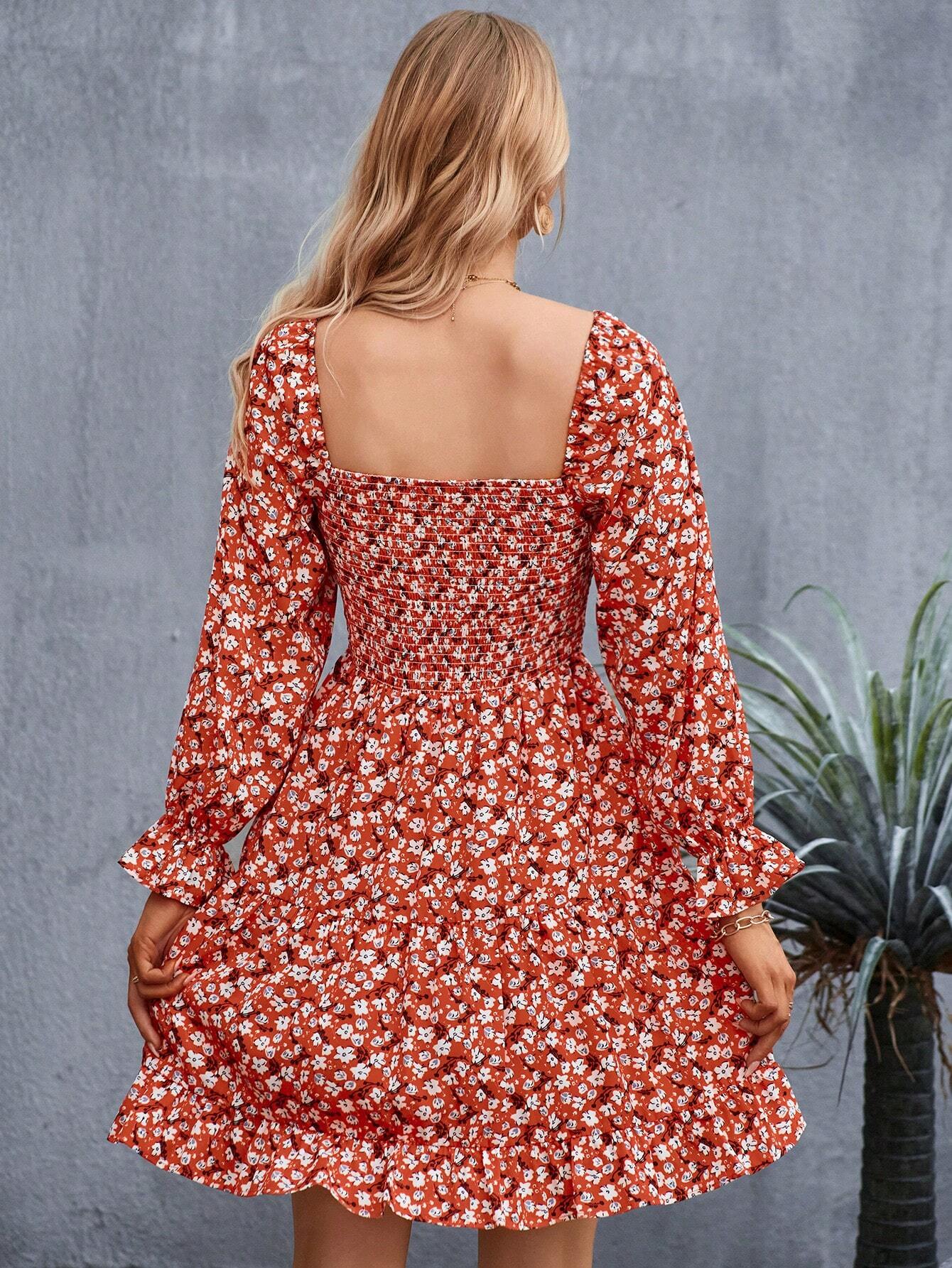 Floral Fantasy Square Neck Dress 5