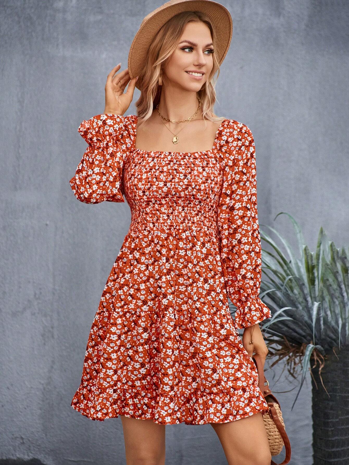 Floral Fantasy Square Neck Dress 6