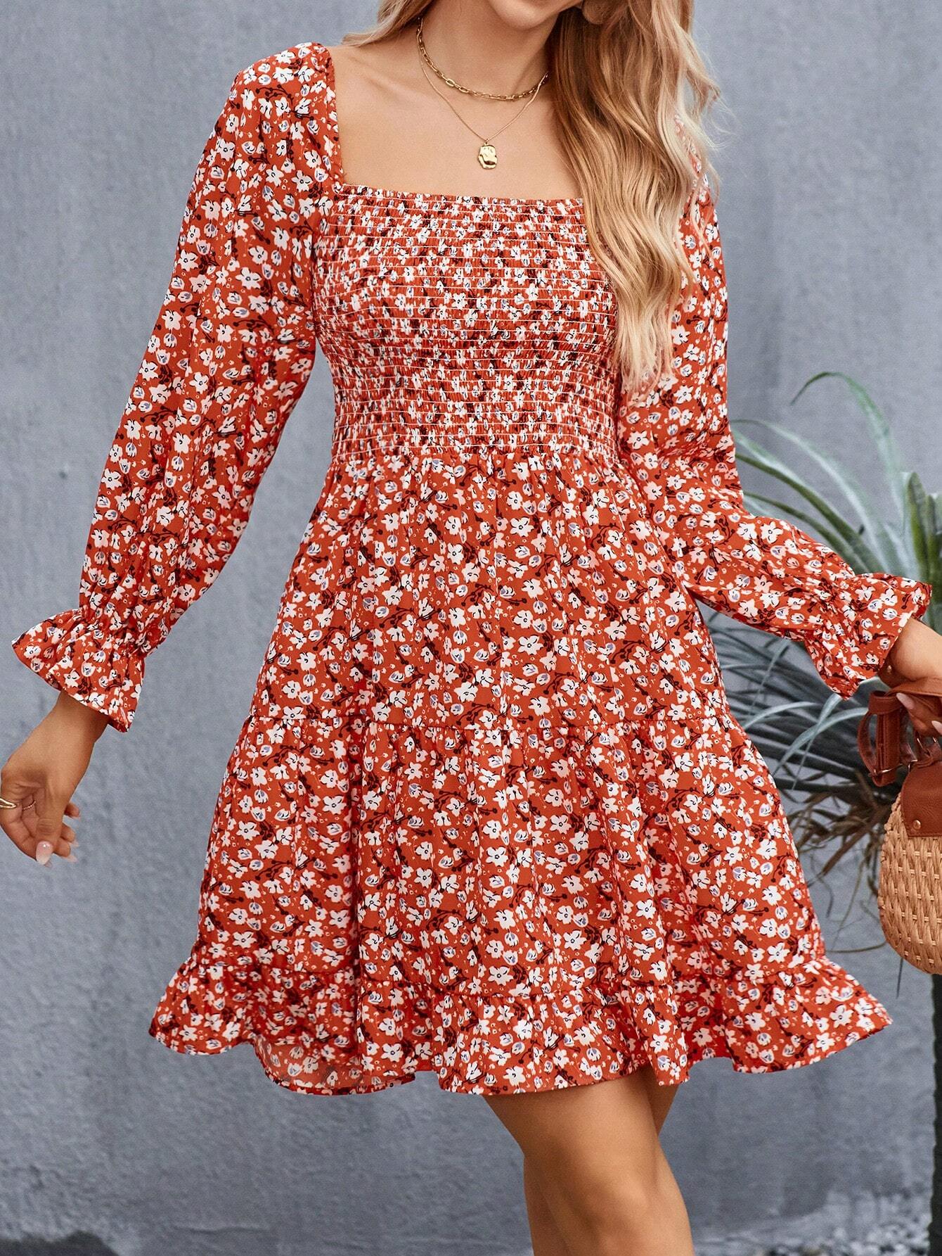 Floral Fantasy Square Neck Dress 7