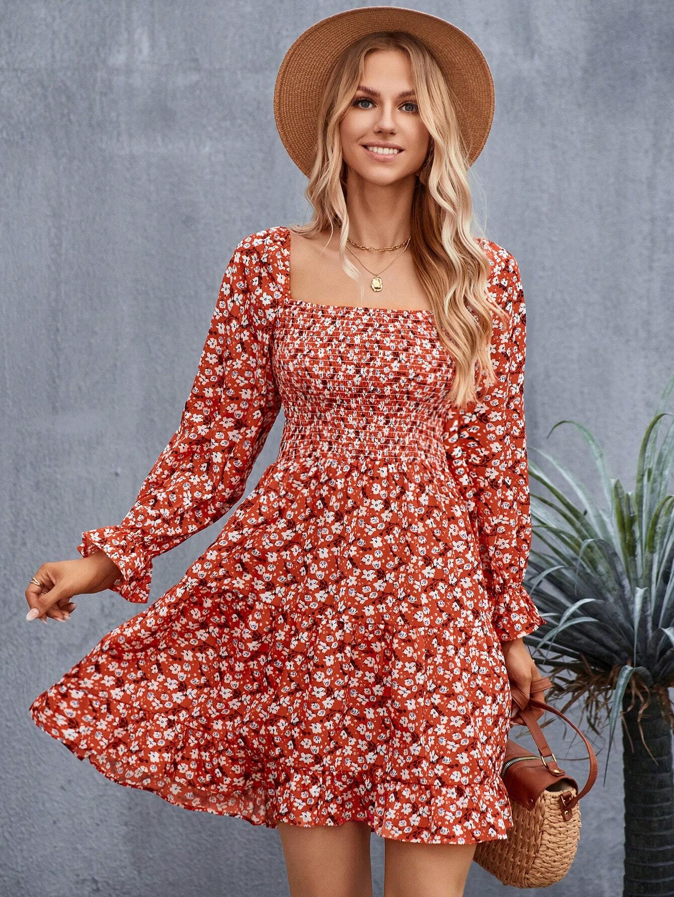 Floral Fantasy Square Neck Dress 8
