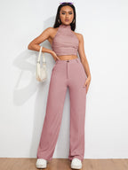 Women's Bootcut Trousers Peach Polycotton High Rise Ankle Length - 1