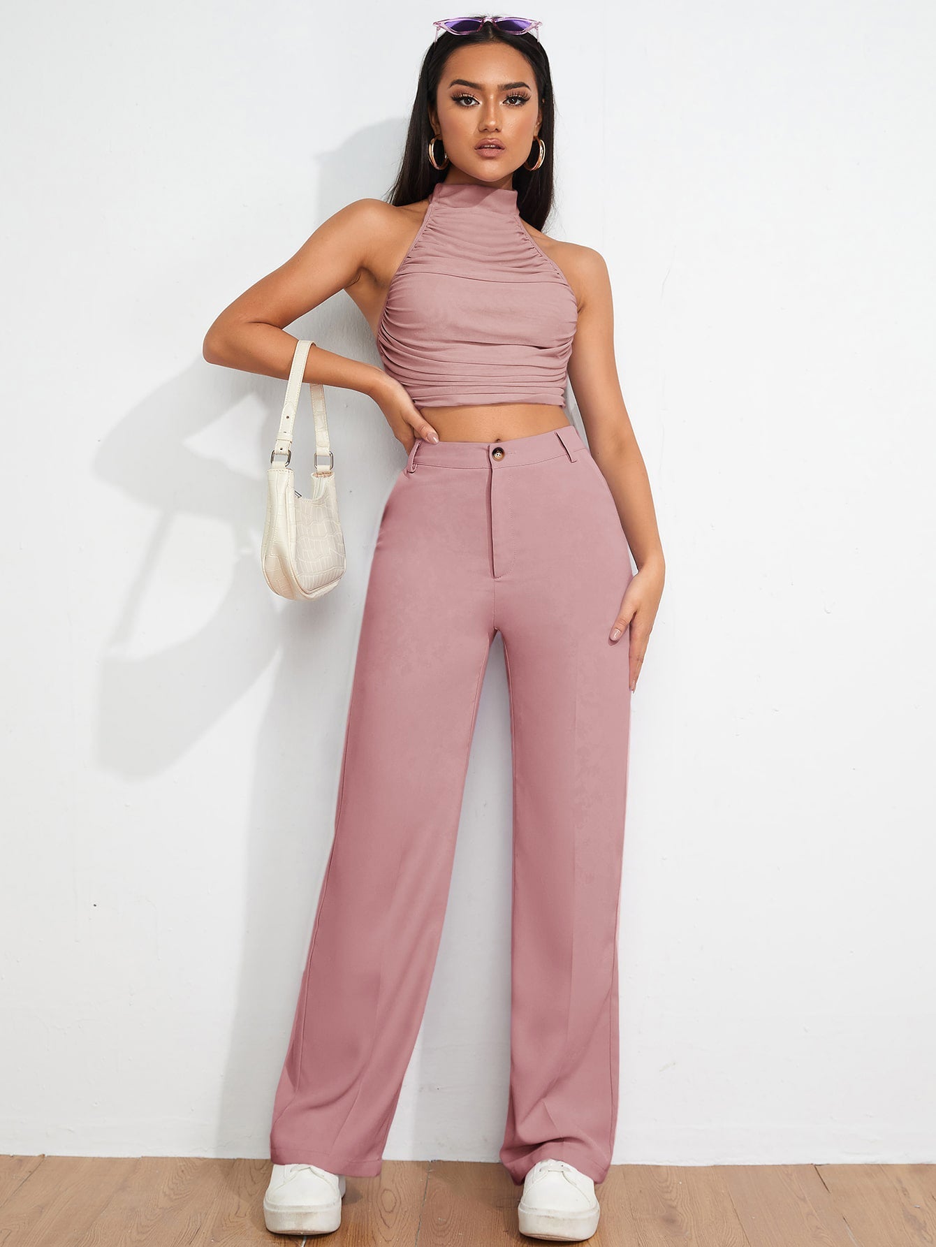 Women's Bootcut Trousers Peach Polycotton High Rise Ankle Length - 1