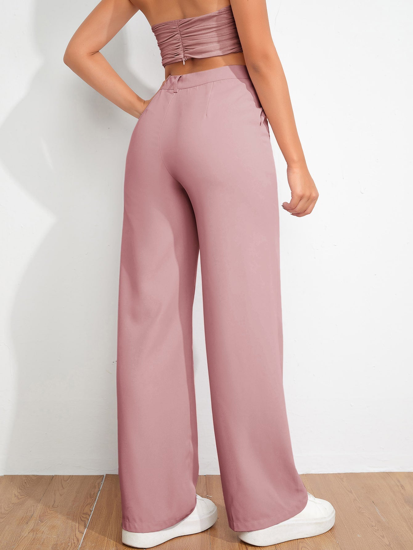 Women's Bootcut Trousers Peach Polycotton High Rise Ankle Length - 3