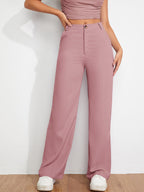 Women's Bootcut Trousers Peach Polycotton High Rise Ankle Length - 4