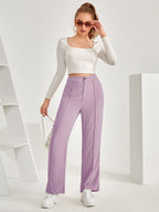 Women's Trousers Light Purple Polycotton High Rise Ankle Length - 1