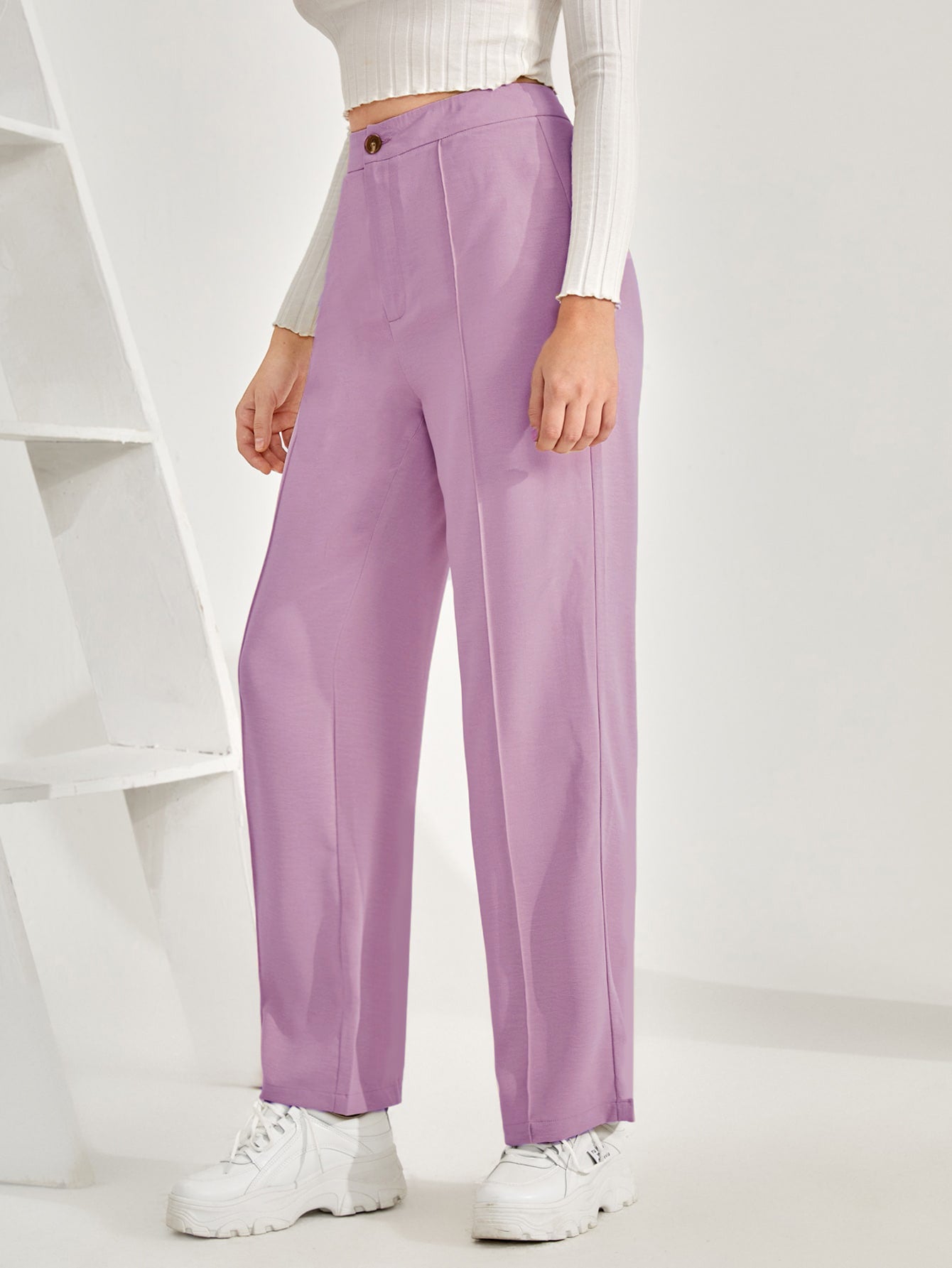 Women's Trousers Light Purple Polycotton High Rise Ankle Length - 2