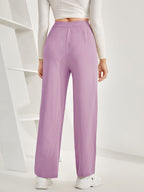 Women's Trousers Light Purple Polycotton High Rise Ankle Length - 3