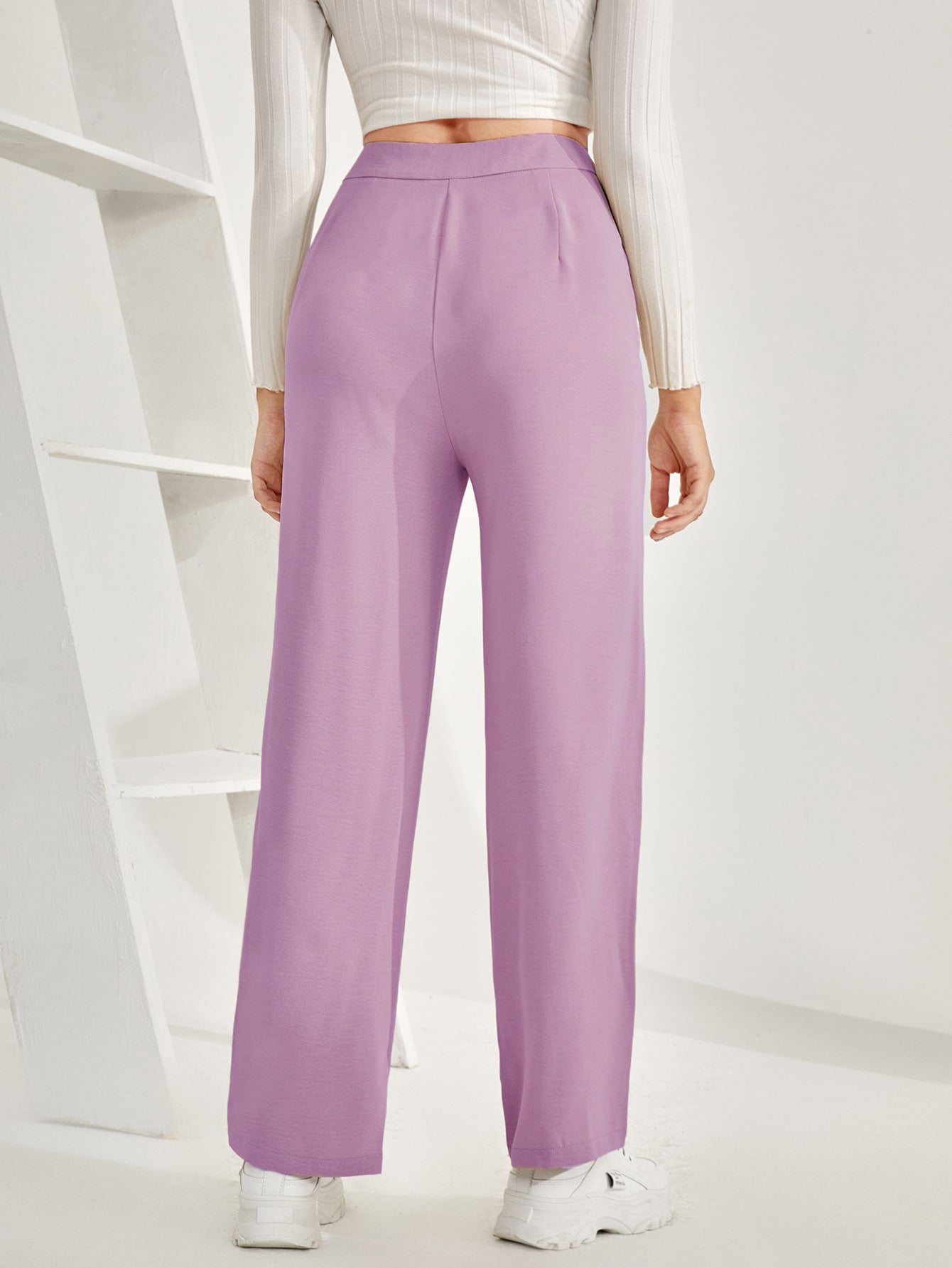 Women's Trousers Light Purple Polycotton High Rise Ankle Length - 3