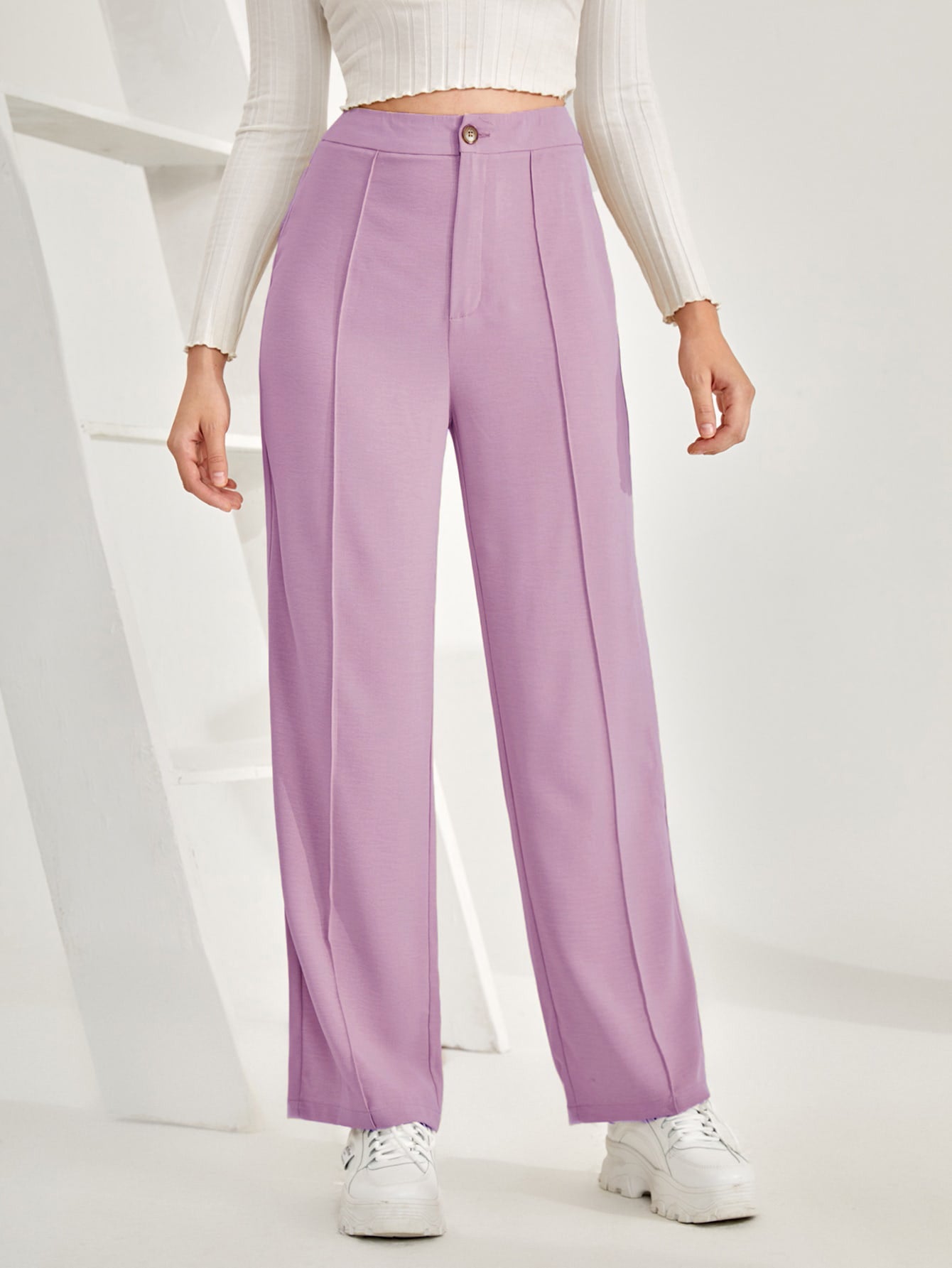 Women's Trousers Light Purple Polycotton High Rise Ankle Length - 4