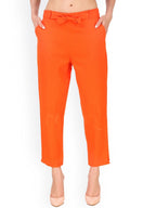 Women's Cropped Pants Orange High-Rise Regular Fit Knitted - 1