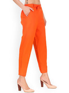 Women's Cropped Pants Orange High-Rise Regular Fit Knitted - 2