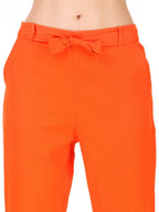 Women's Cropped Pants Orange High-Rise Regular Fit Knitted - 6