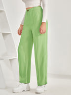 Women's Trousers Pista Green High Rise Polycotton Ankle Length - 3