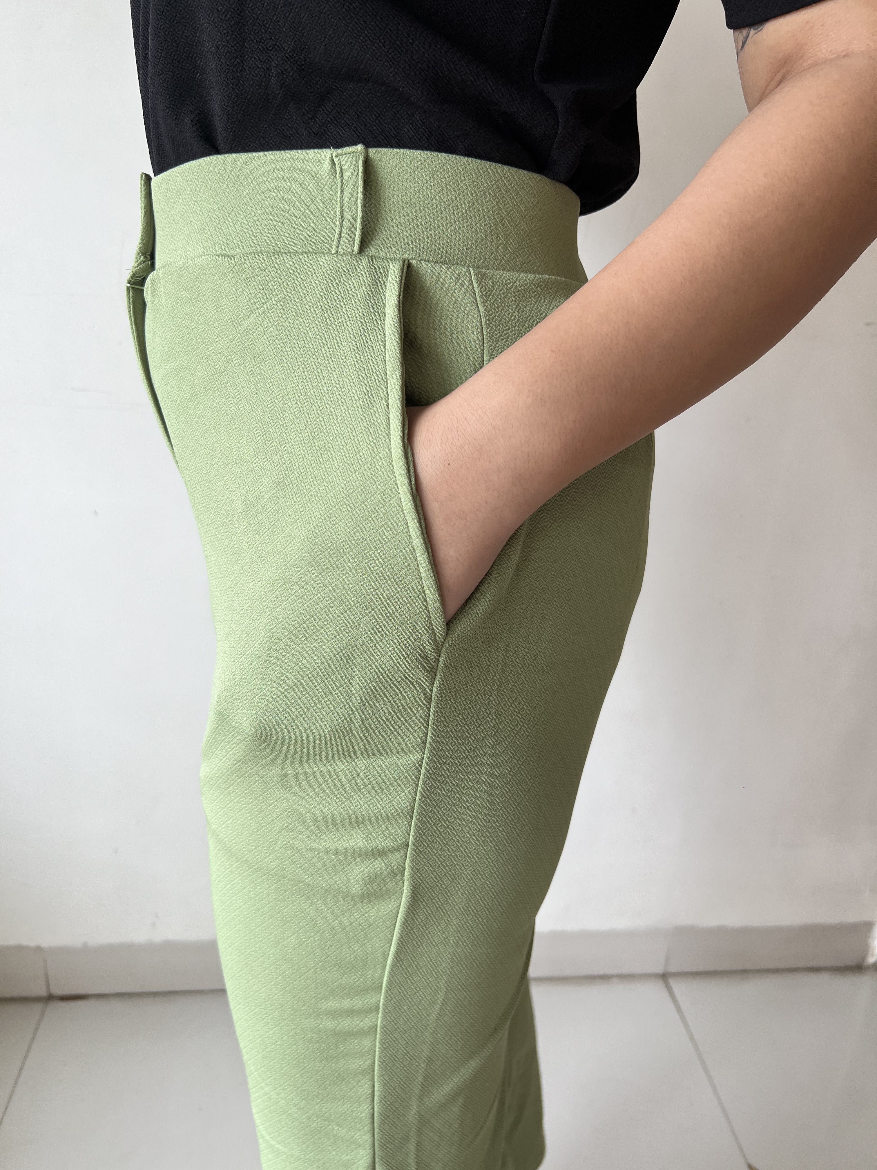 Women's Trousers Pista Green High Rise Polycotton Ankle Length - 7